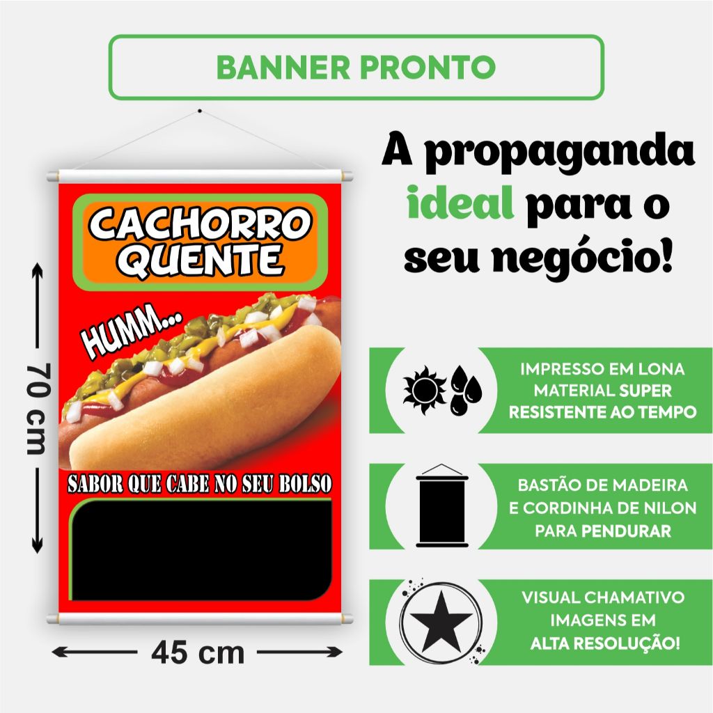 Banner Cachorro Quente 45x70cm HotDog Carrinho FoodTruck Lanche Placa ...