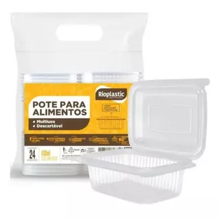 48 Pote Retangular 400ml Rioplastic (BANDEJA 400M) Freezer e Microondas