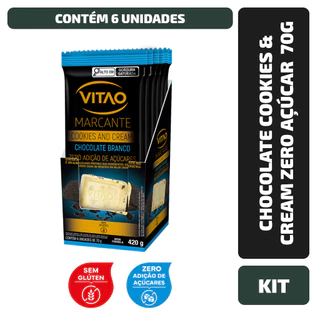 Kit 6 Un. Chocolate Cookies & Cream Zero Açúcar Marcante 70G