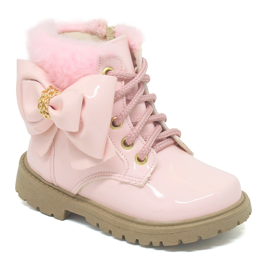 Bota Coturno Infantil Menina Verniz Sola Tratorada Confortável