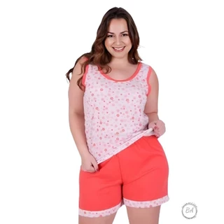 Pijama Feminino Plus Size Short Doll Bermudoll Verão Senhora Regata em Oferta na Shopee