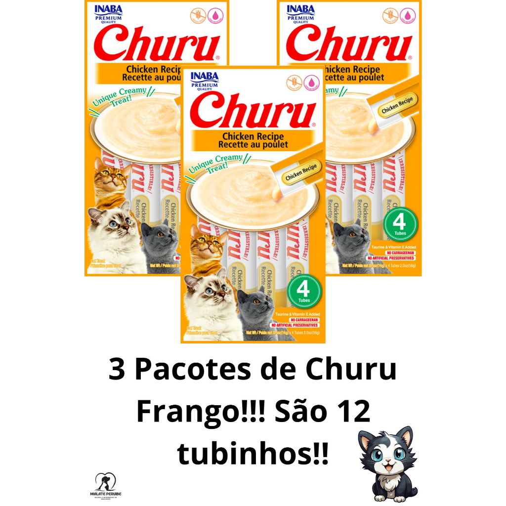 Petisco Pasta Churu Gatos Sabor FRANGO - Kit 3 Embalagens com 4 ...
