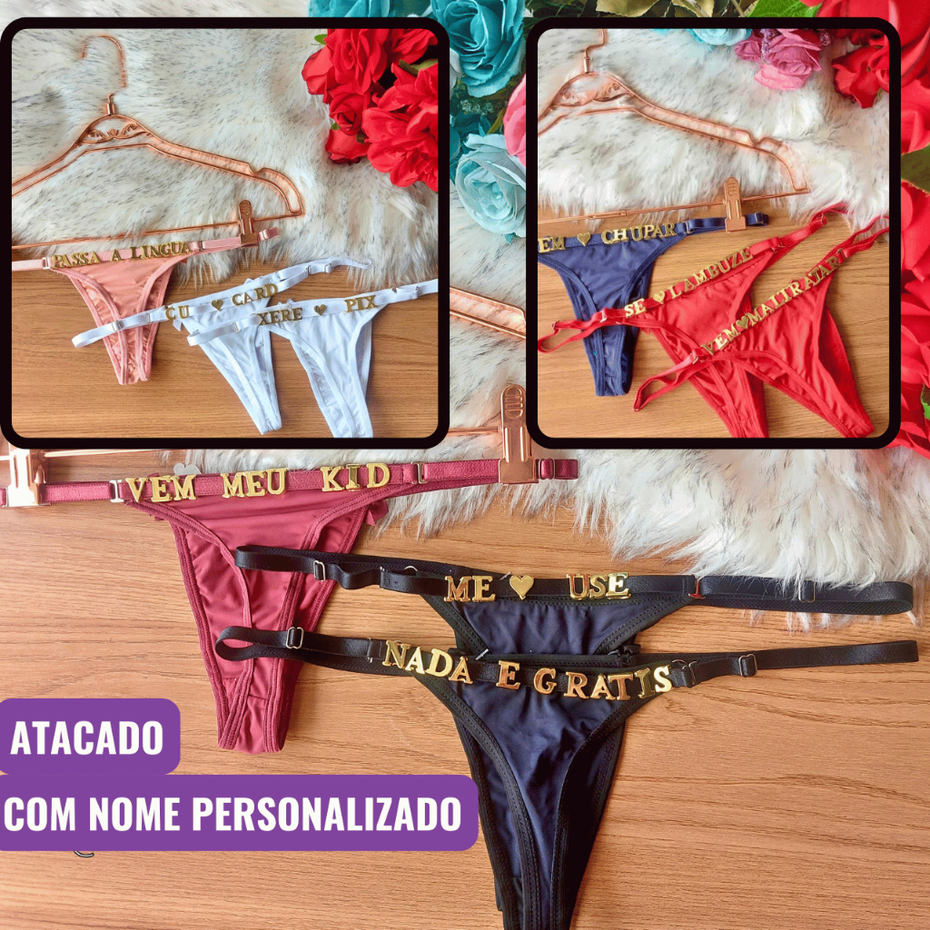 Kit 10 Calcinha com Nome Personalizado Frases Picantes Fio Dental ...
