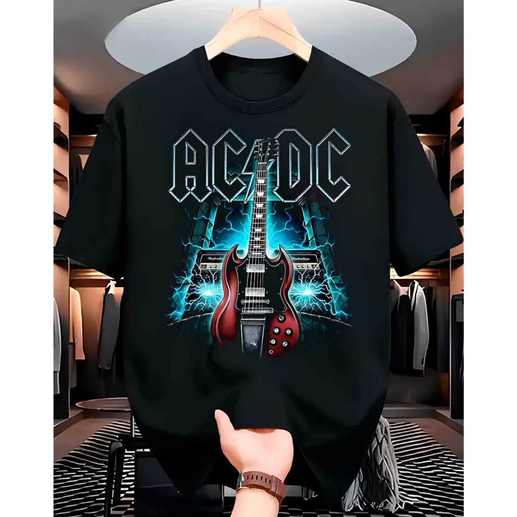 Camiseta AC DC Guitarra Preta Banda Rock ACDC Camisa Feminina Masculina ...