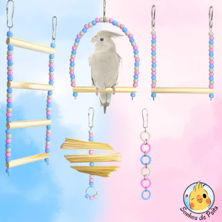 Kit de Brinquedos Pink & Blue Psita Calopsita, Agapornis, Periquito, Aves