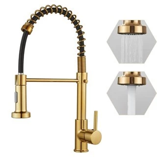 Torneira Dourada Cozinha Gourmet Monocomando Com Spray Extensor Aço Inox Luxo Brilhante Yesop