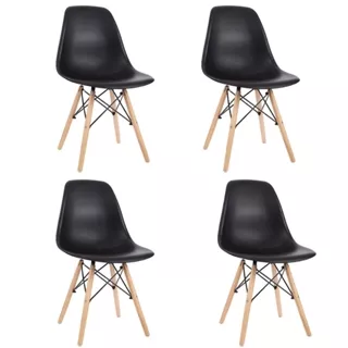 Kit 4 Cadeiras Charles Eames Pés de Madeira Estilo e Conforto em Cada Assento