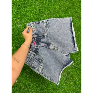 Short Jeans Básico Com Barrinha Costurada Marmorizada