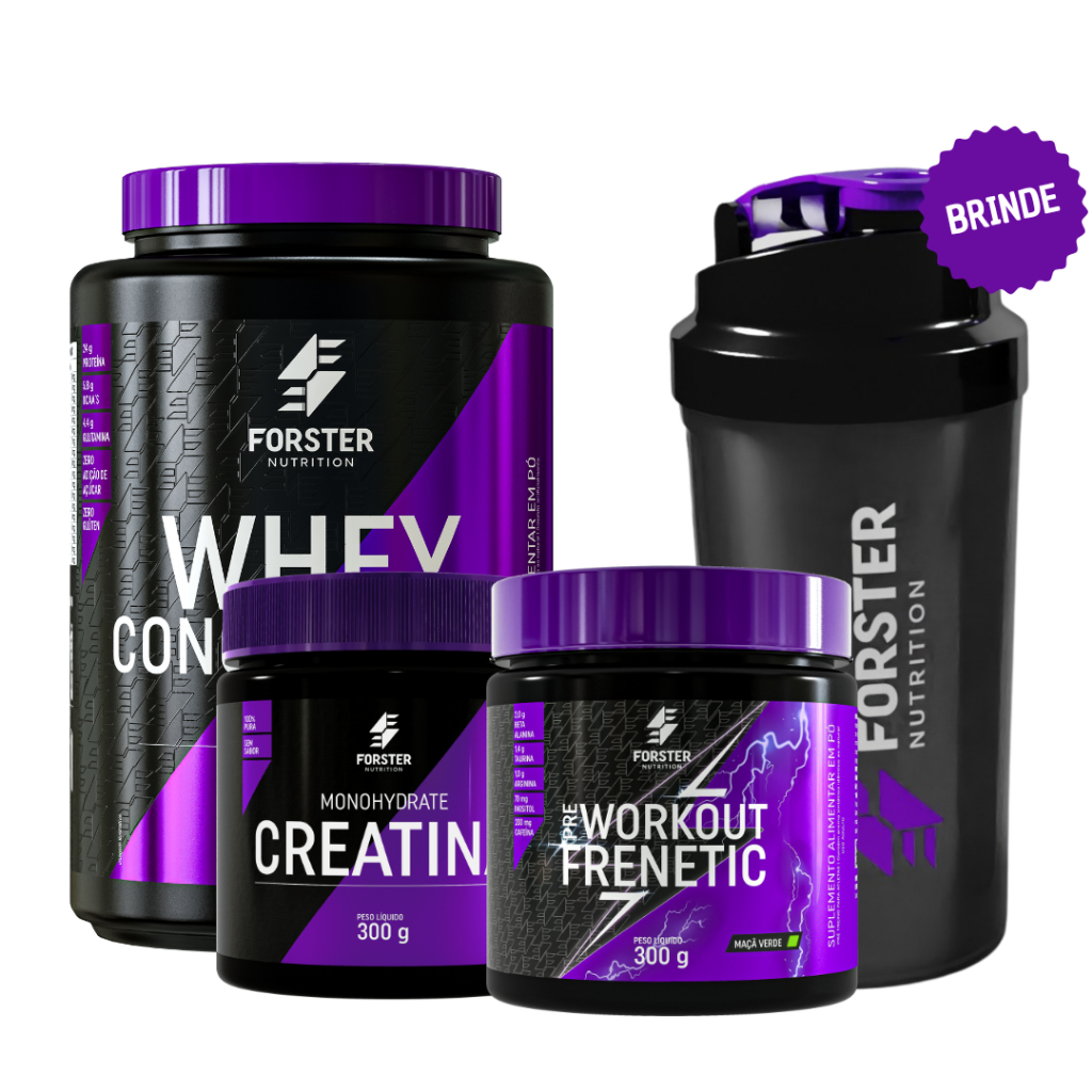 KIT WHEY PROTEIN 900G + CREATINA 300G + PRE TREINO 300G + COQUETELEIRA ...