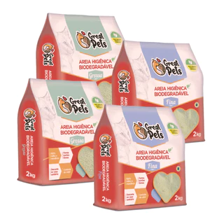 KIT 4 Areias Para Gatos Biodegradavel Mandioca Milho Fina Grossa 8kg - Great Pets em Oferta na Shopee