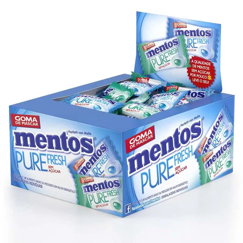 Chiclete Mentos Monopeça Pure Fresh Sortido Caixa 60 Peças - Menta Verde e Menta