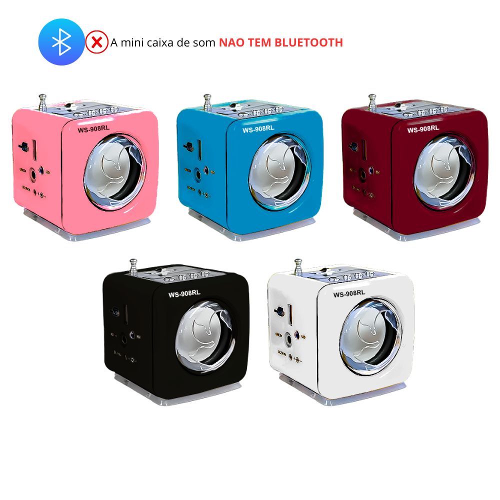 Mini Caixa Som Speaker Amplificador Recarregável Portátil Radio FM MP3 Pen Drive SD P2 Colorida