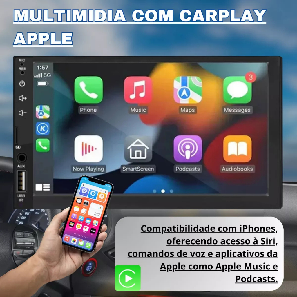 Central Multimídia Automotiva 1 Din 7 Inch MP5 Bluetooth Com Tela ...