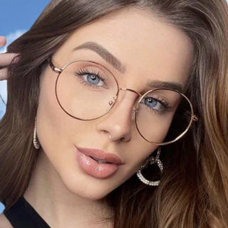 ARMACAO DE OCULOS GRAU FEMININO REDONDO METAL DESCANSO LENTE COM PROTECAO UV400
