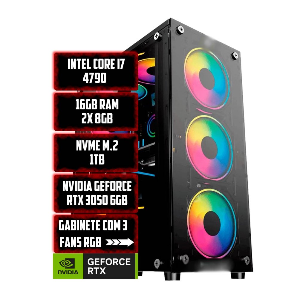 PC GAMER INTEL CORE I7, 16GB RAM, NVME 1TB, NVIDIA RTX 3050 6GB, GABINETE 3 FANS RGB