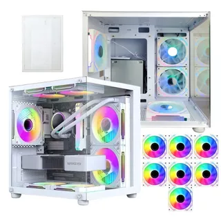 Gabinete Gamer Branco Com 7 Fans Rgb Inclusas Micro Mini Atx Water cooler Tampa de Vidro
