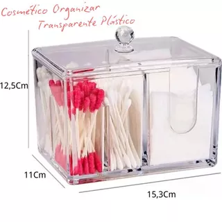 Cosmético Organizar Porta Transparente Plástico Com Tampa Para Algodão Cotonete 15.3x11x12.5 em Oferta na Shopee