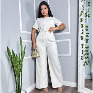 Conjunto feminino de alfataria LINHO PREMIUM CALÇA E BLUSA