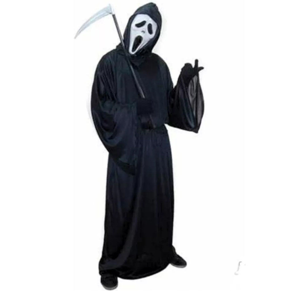 Fantasia Panico Morte Completa Tunica + Mascara + Foice Halloween Festa