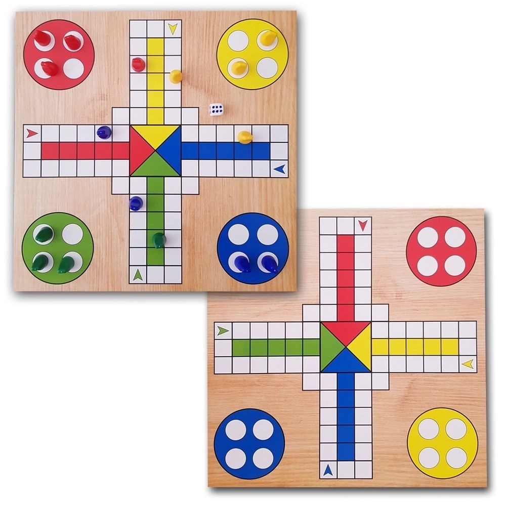 Kit 2 Jogo Ludo Com Tabuleiro De Madeira Mdf + 1 Dado E 16 Peças ...