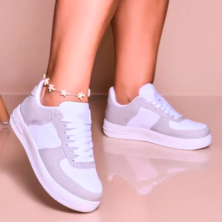 Tênis Feminino Cinza Panda Branco Casual Solado Academia Leve Macio