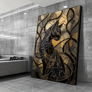 Quadro Decorativo 1 Peça Gato Abstrato Para Quarto Sala Escritório e Hall