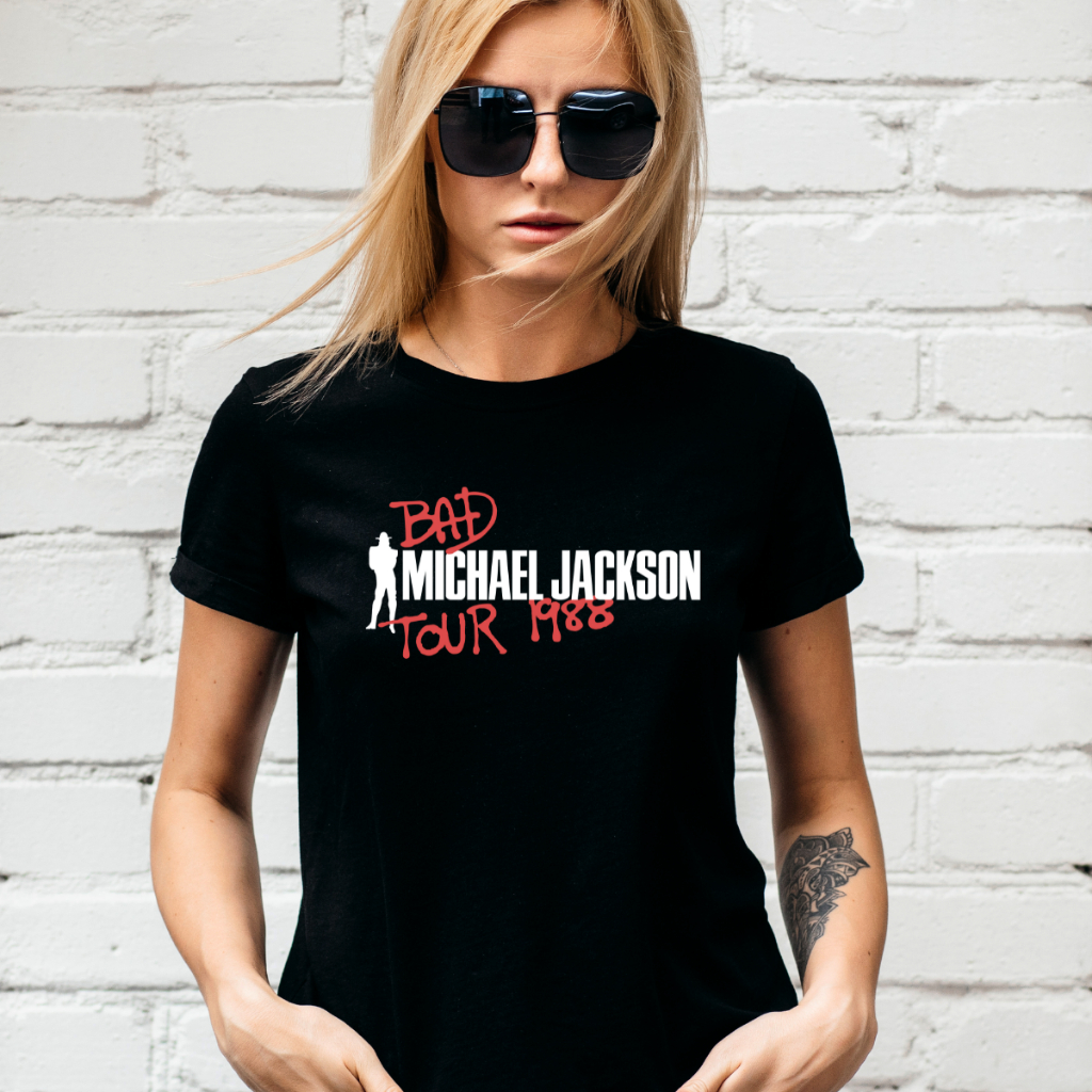 Camiseta Feminina Michael Jackson Bad Tour 1988 Cantor Algodão