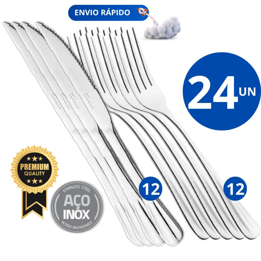 Kit 24 Garfo Faca Talher Aço Inox Grande Cozinha Bar Restaurante Buffet ...