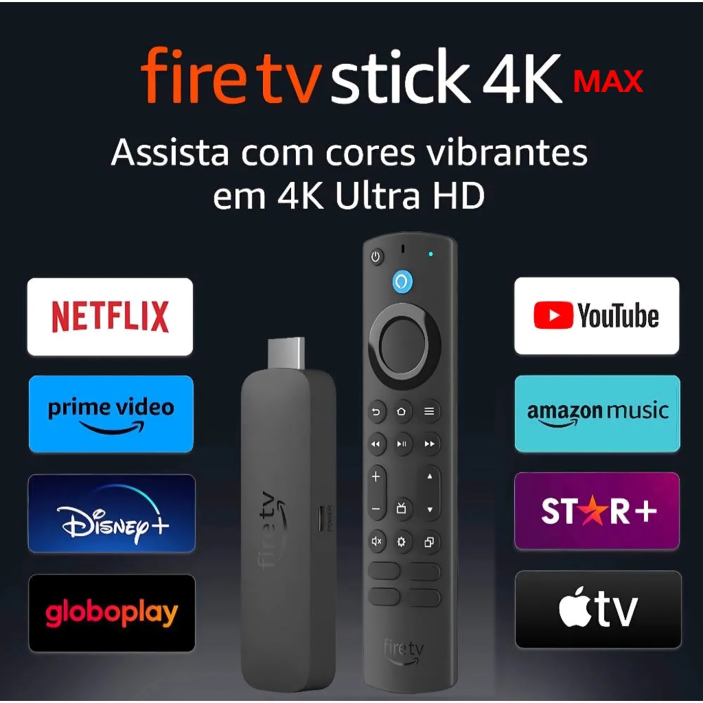 Novo Amazon Fire Tv Stick 4k Ultra Hd Max 2ª geração 16gb Wi