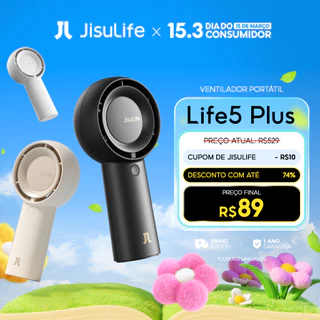 JISULIFE Mini Ventilador Portátil de Mão Turbo USB Recarregável 4000/6000mAh Silenciso (Life 5 Plus)