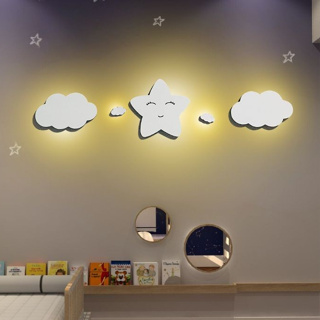 Kit Luminárias Led Estrela e Nuvem Abajur Infantil em MDF de Fácil Instalação