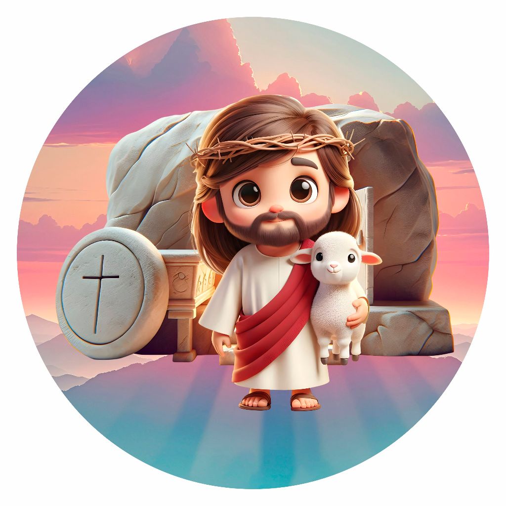 Painel De Tecido Sublimado Redondo Jesus Ressuscitado Páscoa Bom Pastor ...