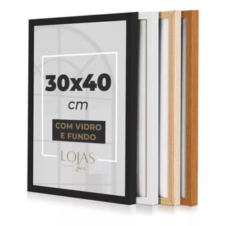 Moldura 30x40Cm Com Vidro e Fundo Para Quadros Fotos Certificado (Escolha o tamanho e a cor)