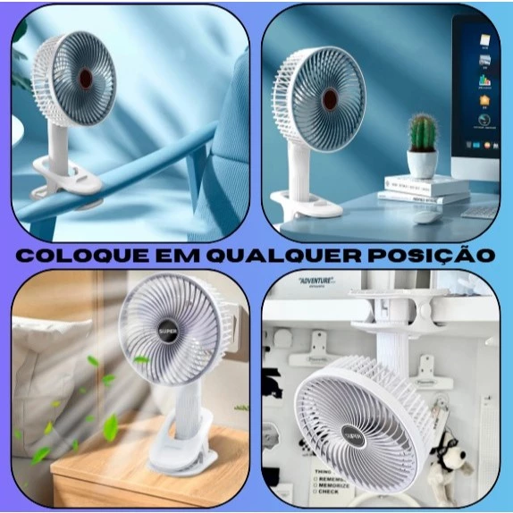Mini Ventilador Portatil e Recarregavel com Suporte para Celular e Clip de Suporte em qualqer lugar