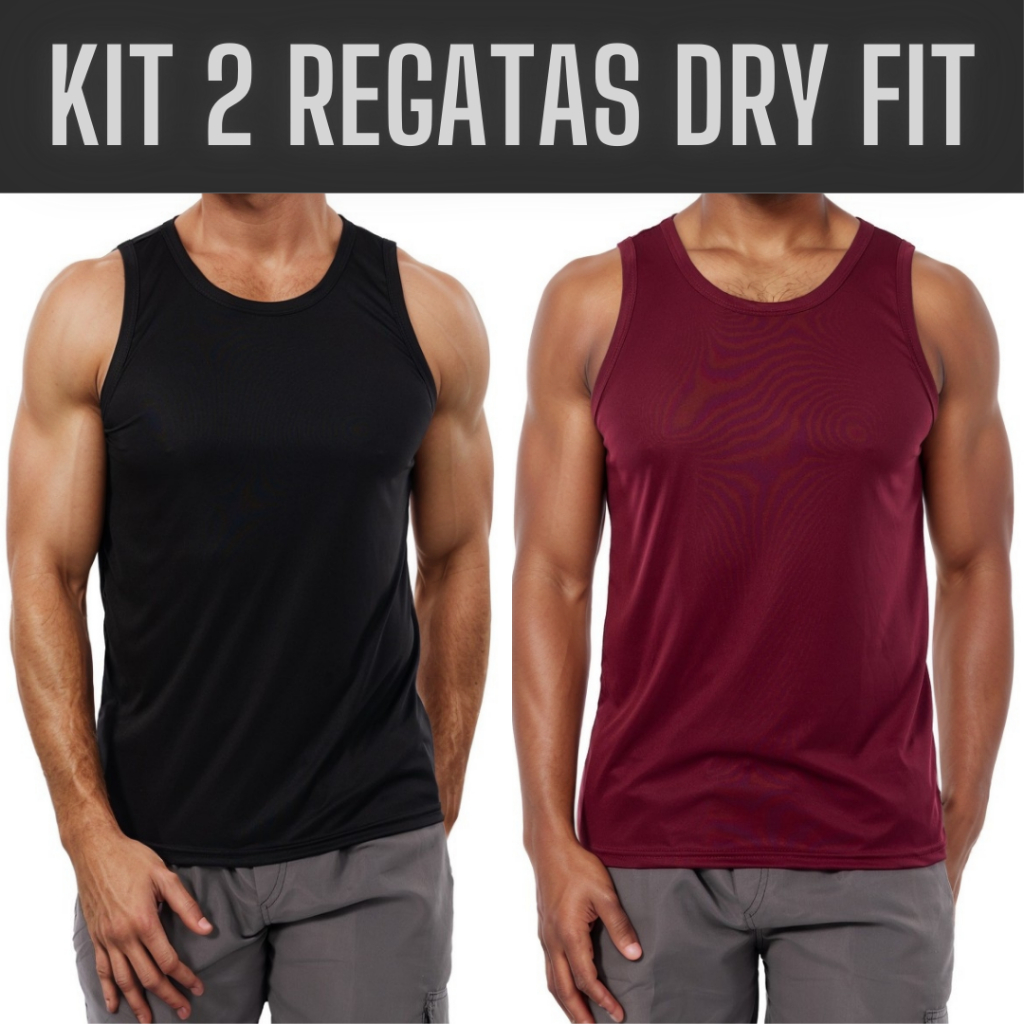 KIT 2 REGATAS MASCULINA DRY FIT - BLUSA FITNESS PARA ACADEMIA
