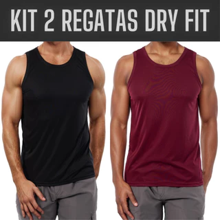 KIT 2 REGATAS MASCULINA DRY FIT - BLUSA FITNESS PARA ACADEMIA