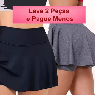 Kit 2 Short Saia de Academia Feminino Cintura Alta Fitness Suplex liso