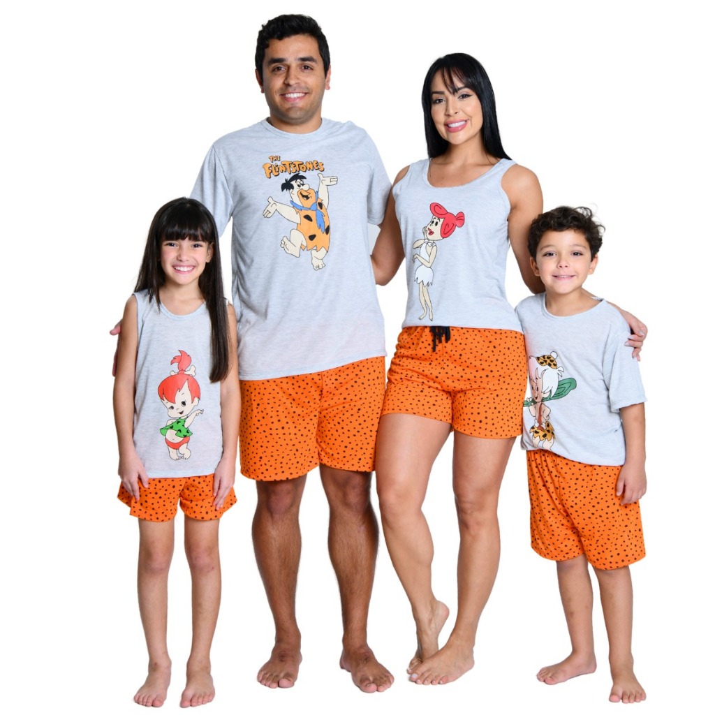 Kit Pijamas Verão Estampado Personagem Família adulto