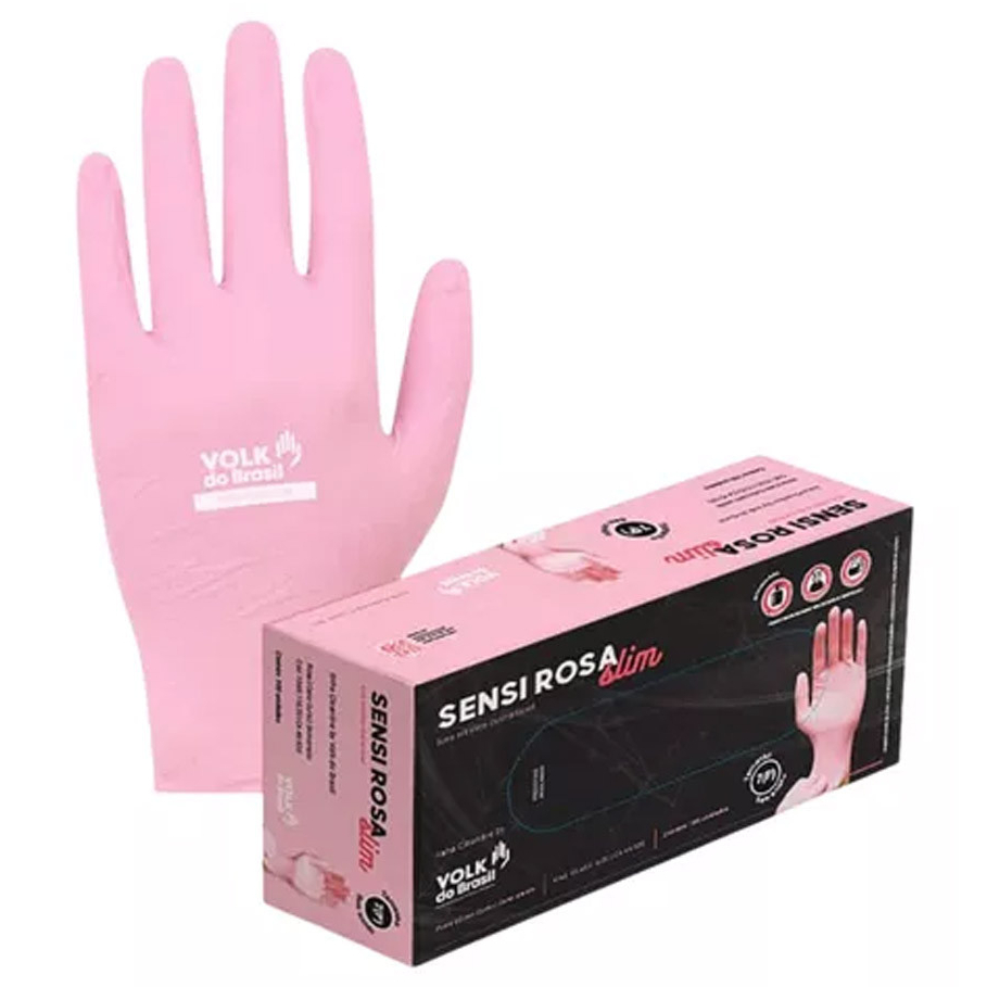 Luva Nitrilica Volk Descartável Sensi Rosa Slim Sem Amido CA 49920 ...
