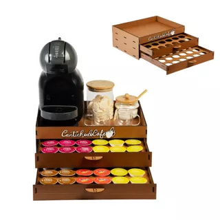 Bandeja Cantinho do Cafe Porta 48 Capsulas 2 Gaveteiro Apoio Cafeteira Organizador Mdf Dolce Gusto