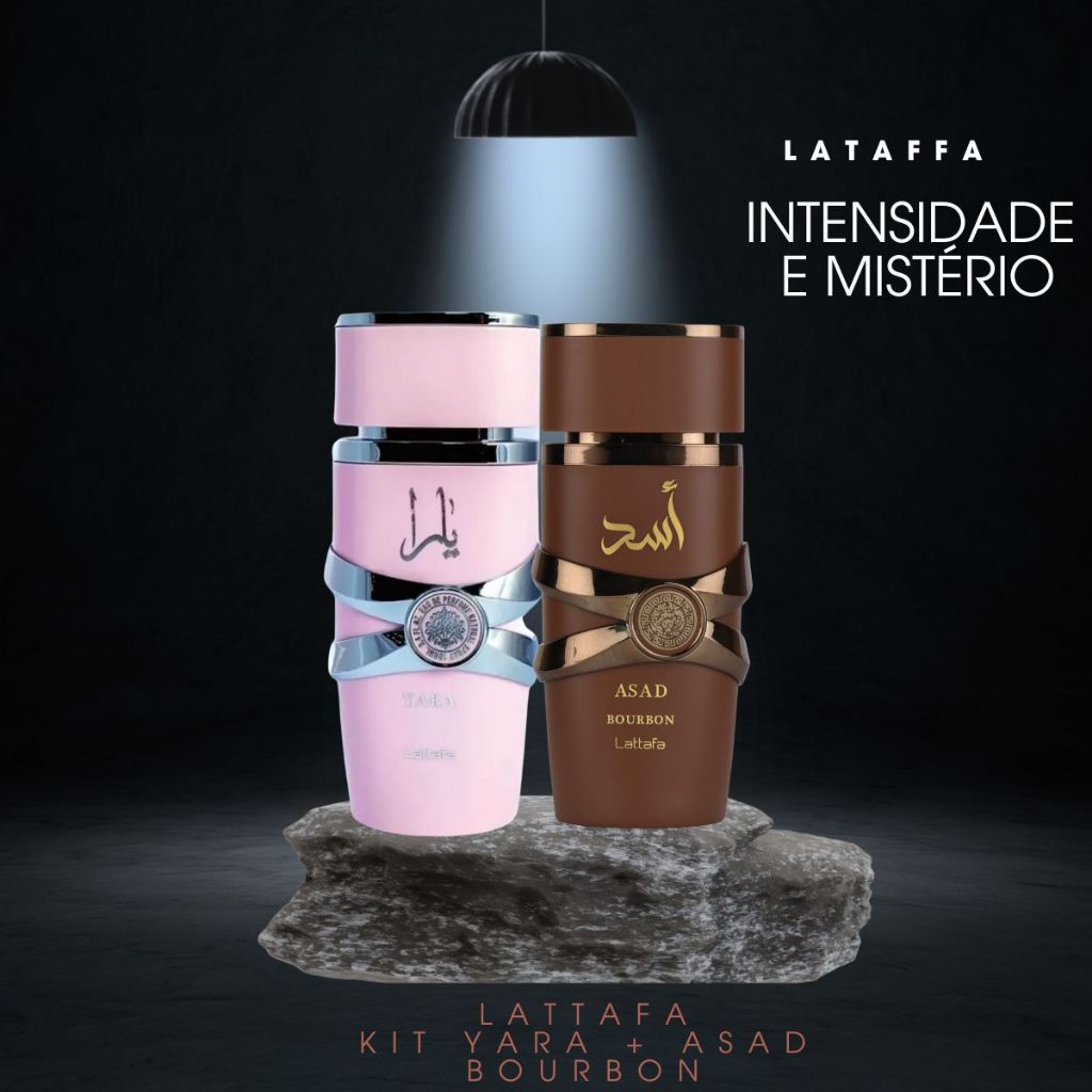 Kit Perfume Árabe Lattafa Yara Feminino e Asad Bourbon Unissex