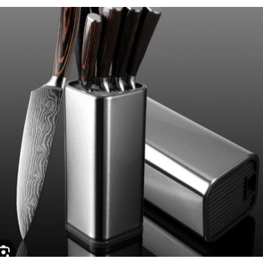 Porta Facas Faqueiro De Bancada Cepo Com Tampa Aço Inox Luxo