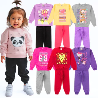 Kit 8 Peças Conjunto Moletom Infantil Menina Inverno 4 Blusas e 4 Calças 1 ao 14 Feminino Manga Longa em Oferta na Shopee