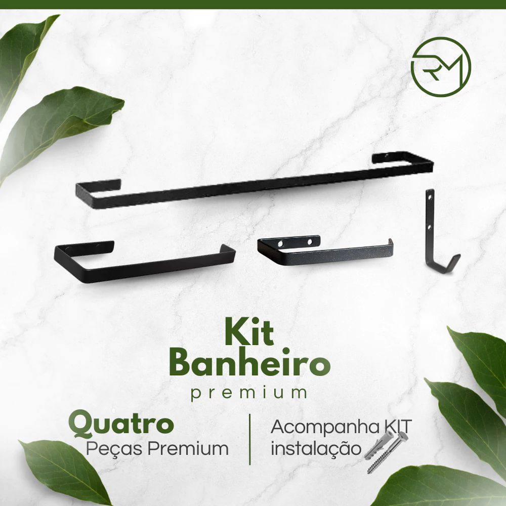 Kit Acessórios Para Banheiro RM Suportes Porta Papel Higiênico Porta Toalha Rosto e Gancho Multiuso