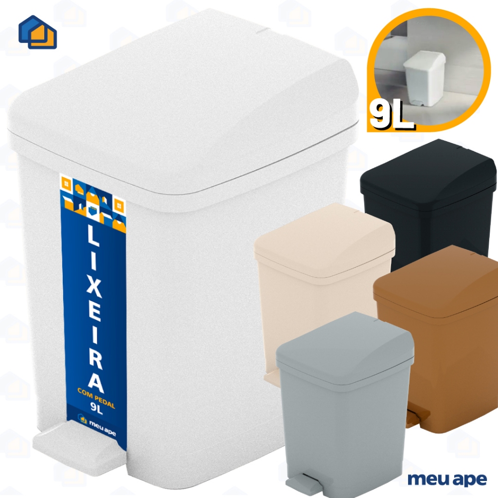 Lixeira Plástica Com Pedal Cesto Lixo Cores Retangular Redonda Cozinha ...