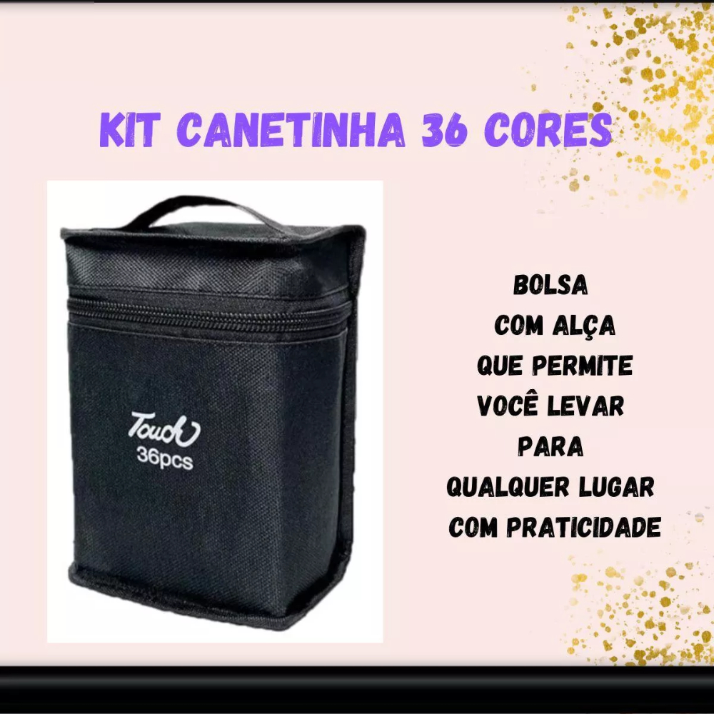 Canetinha Kit 36 Cores Estojo Bolsa Marca Texto Ponta Dupla (Fina