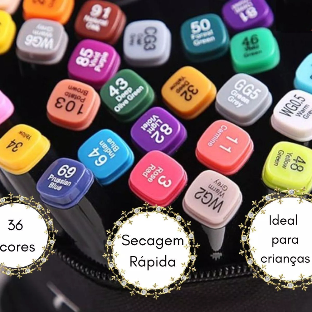 Canetinha Kit 36 Cores Estojo Bolsa Marca Texto Ponta Dupla (Fina