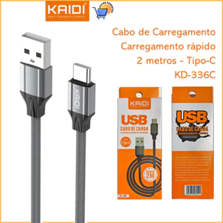 Cabo de Carregamento Rápido 2 metros USB para Tipo-C KAIDI KD-336C (1 Metro ) Carregamento Turbo
