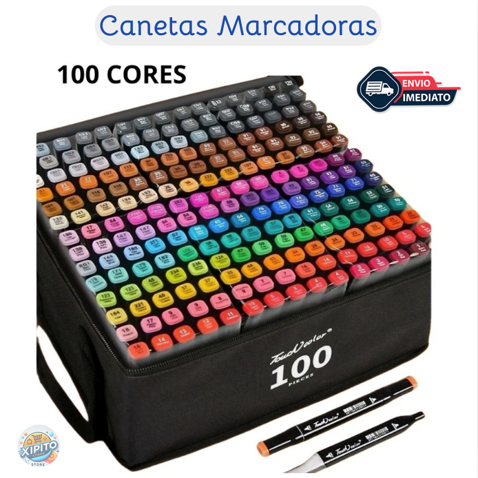 Kit 100 Caneta Marcadora De Ponta Dupla Canetinhas Coloridas Ponta Dupla Marcador Touch Marker