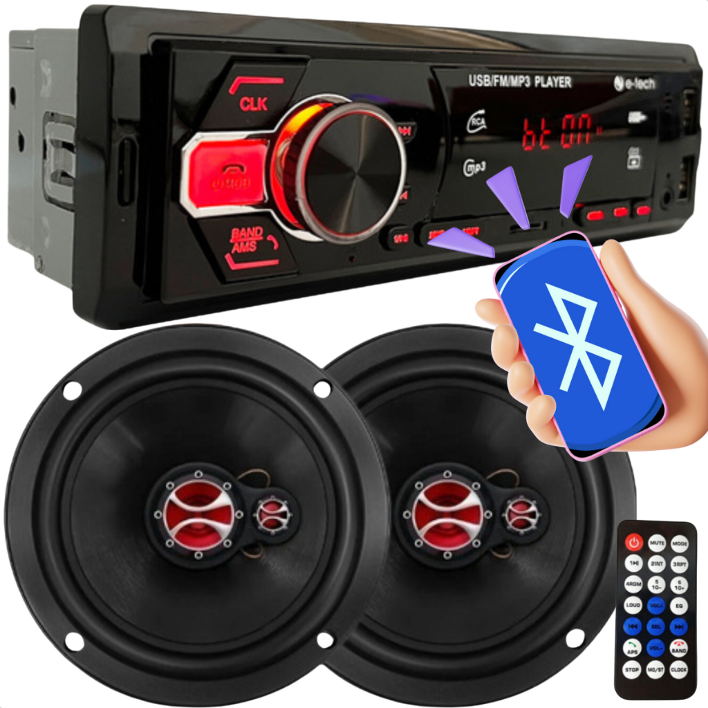 Kit Som Automotivo Completo Bluetooth Radio USB E-Tech + Par Alto ...